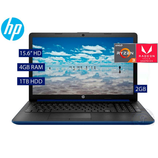 Laptop HP, Pantalla 15.6" HD, AMD Ryzen 3 3200U 2,6 GHz, Ram 8GB, Disco 500 GB SSD, Video AMD Radeon 2GB, Win10, Español,