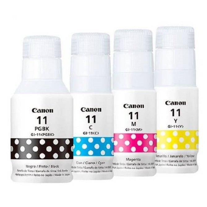 Juegos de Botellas de Tinta Canon GI-11, Cyan - Magenta - Yellow (70ML), Black (135ML)