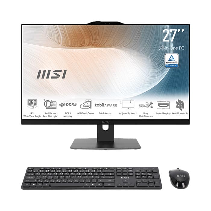 All in One MSI AM272P 1M, Intel Core 7 150U, RAM 32GB DDR5, Disco 1TB SSD, Pantalla 27" LED IPS FullHD (1920 x 1080), NO DVD, Windows 11 Home, Teclado y Mouse Inalámbrico, Inglés
