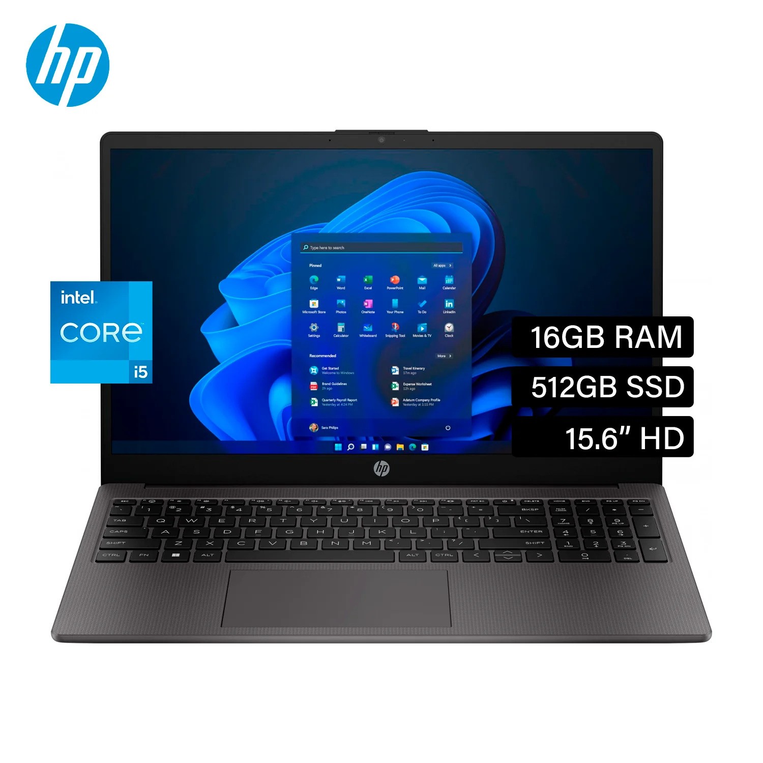 Laptop HP 250 G10, Intel Core i5-1335U, RAM 16 GB DDR4, Disco SSD de 512 GB, Pantalla 15.6" LED HD, NO RJ-45, WiFi/BT, Win11 Pro (Instalado con licencia digital), Tecl. español.