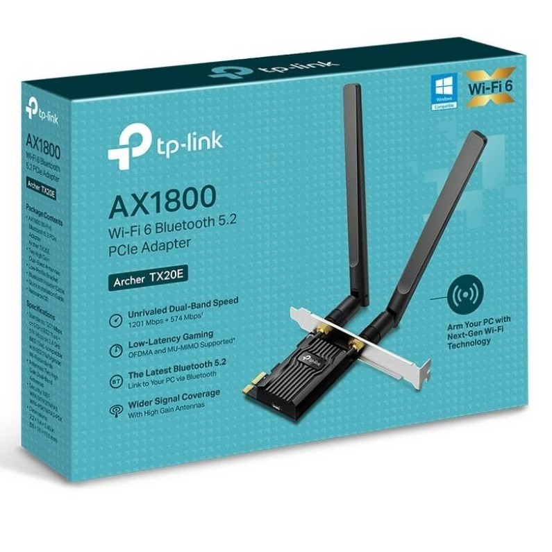 Adaptador PCIe AX1800 Wi-Fi 6 Bluetooth 5.2, Doble Banda, PCI Express.