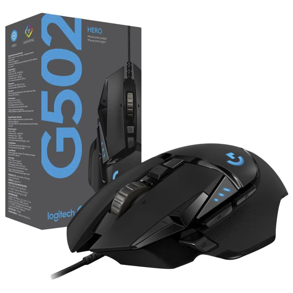 Mouse Gaming Alámbrico Logitech G502 HERO, RGB, 25600 DPI